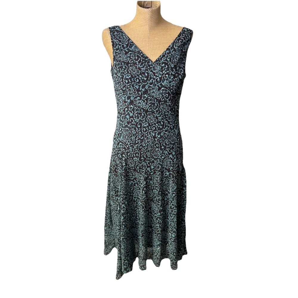 Y2K Evan-Picone Sleeveless Dress,  Slinky Brown Turquoise Pattern Women's Size 8